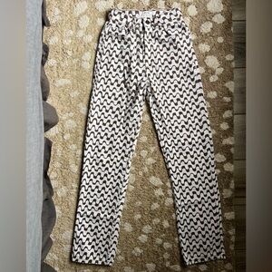 Cotton On Brown Wavy Print Straight Leg Jeans Retro Pattern US 0
